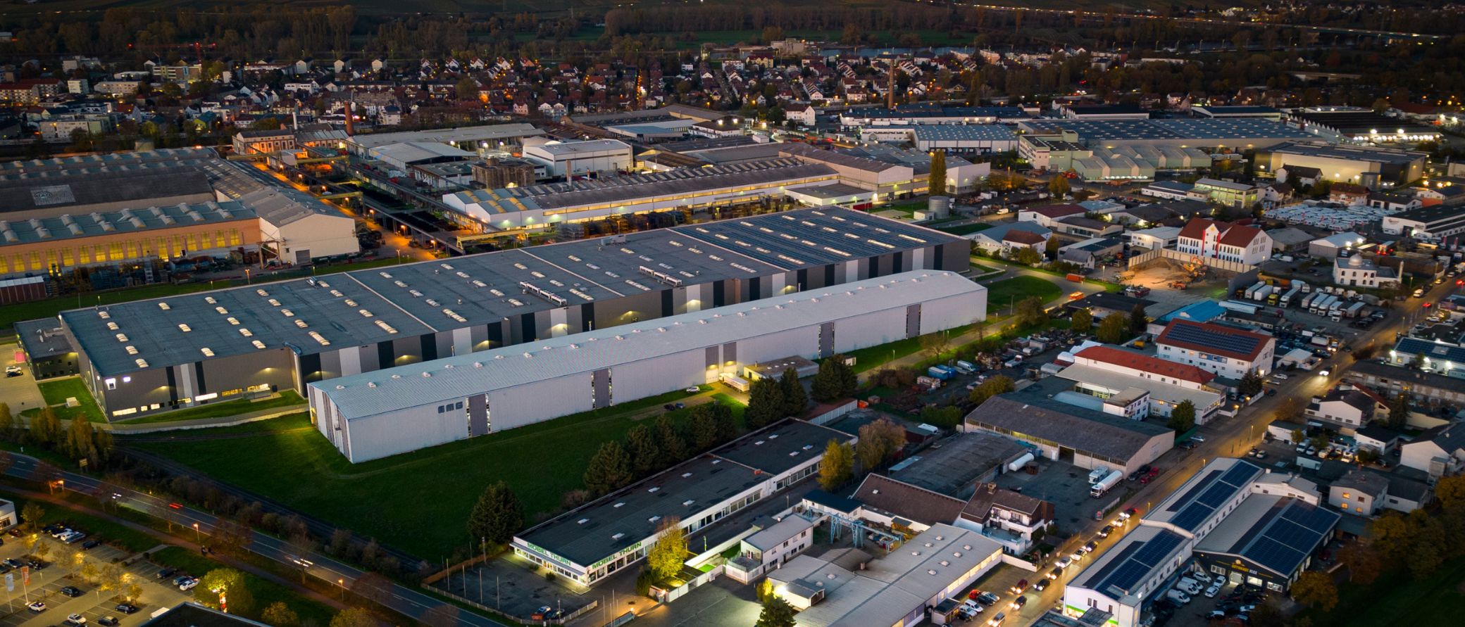 Logistics warehouse at night